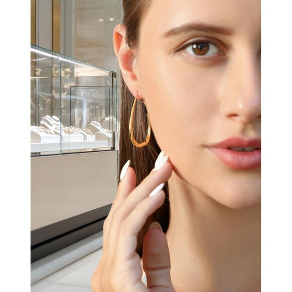 ⚡Gold Drop Hoop Earrings Modern Statement Jewelry for Women Fashion Party Gift - Picture 3 of 6